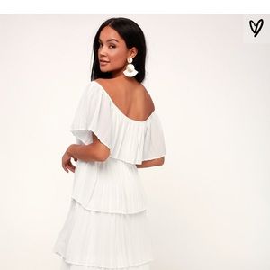 Gala Ready White Off-the-Shoulder Ruffle Dress